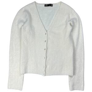 Vintage Zara Cream Longsleeve Cardigan Nylon Wool Angora Medium Mother of Pearl
